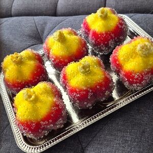 Vintage Sugared Pomegranite Ornaments Set Of 6 Faux Fruit